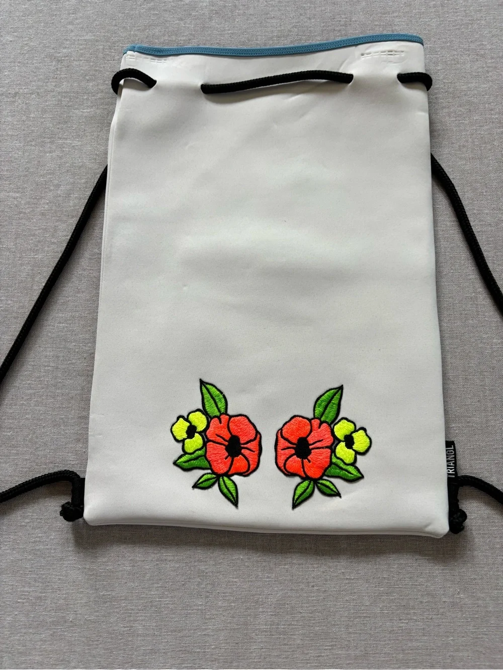triangl swimwear White Drawstring Backpack Bag with Neon Floral 3D Embroidery